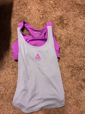 Reebok Girls Gray and Purple Layered Athletic Tank